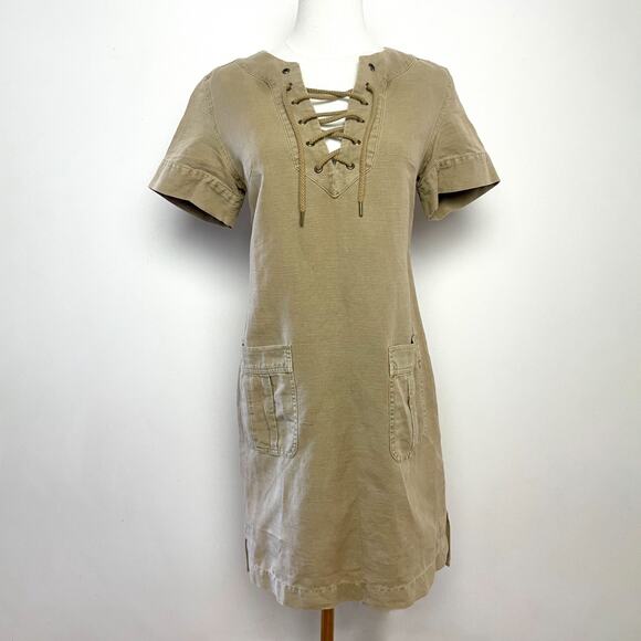 J Crew Lace-Up Coastal Minimalist Preppy Resort Safari Shirt Dress Size 00 - Picture 1 of 11